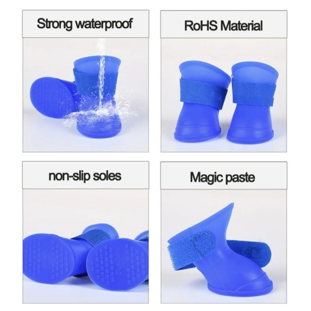 NWOT 🥀 PETSTORE Blue 4 PCS Waterproof Protective Silicone Dog Rain Boots - Picture 15 of 16